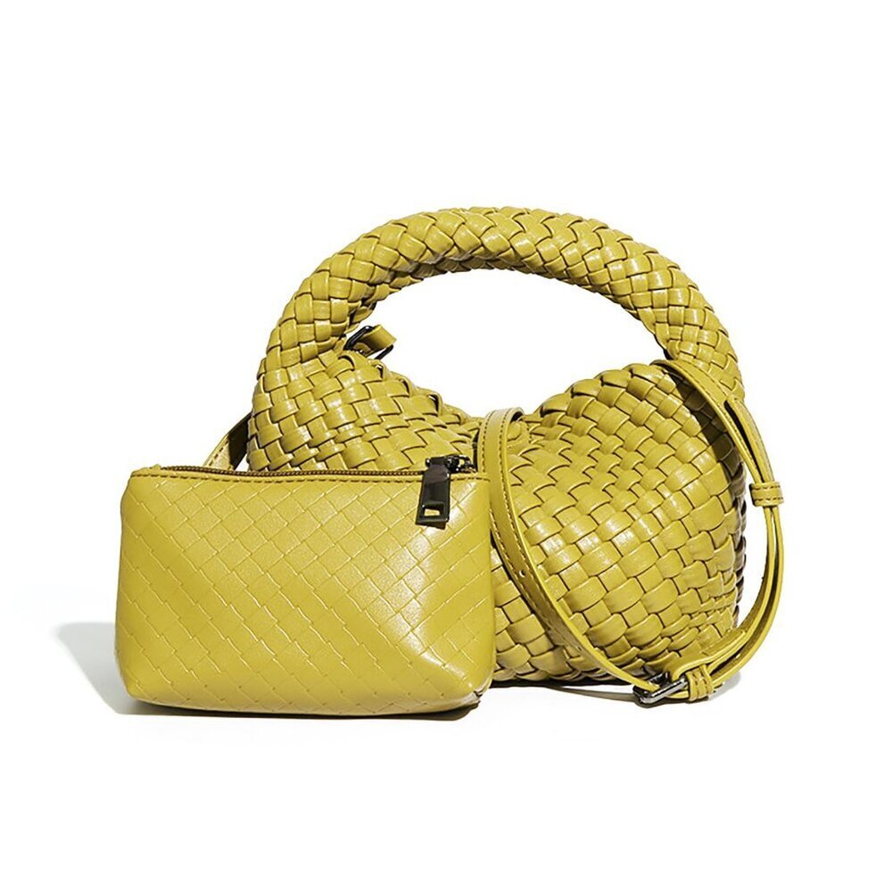 Small Woven Vegan Leather Crossbody Bag Set with Adjustable Strap